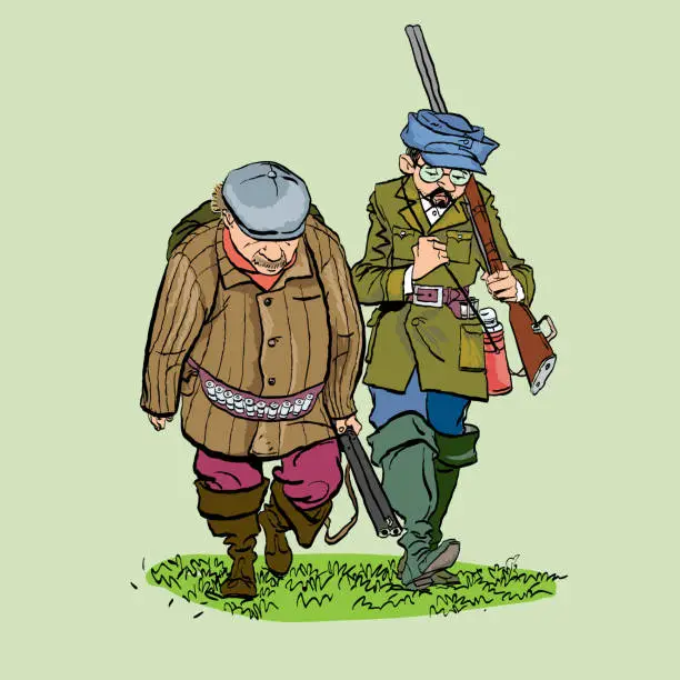 Vector illustration of Hunters losers. Cartoon illustration of a hunters with a sad expression