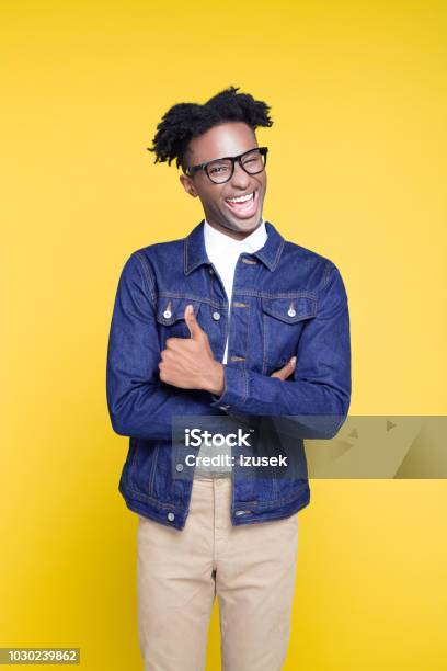 Funny 80s Style Portrait Of Cheesy Nerdy Young Man Stock Photo - Download Image Now