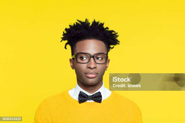 Funny Portrait Of Smiling Nerdy Young Man In Retro Style Stock Photo - Download Image Now