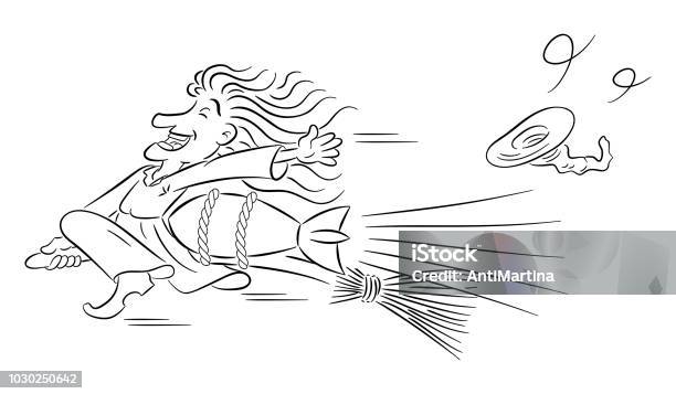 Witch Flying On A Rocket Powered Broom Stock Illustration - Download Image Now - Adult, Adults Only, Black Color