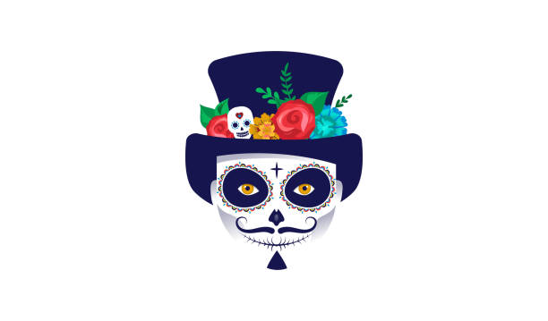 ilustraciones, imágenes clip art, dibujos animados e iconos de stock de día de los muertos, día de la fiesta muerta, méxico, festival. póster, banner y tarjeta con hacen de calavera de azúcar - ceremonial dancing illustrations