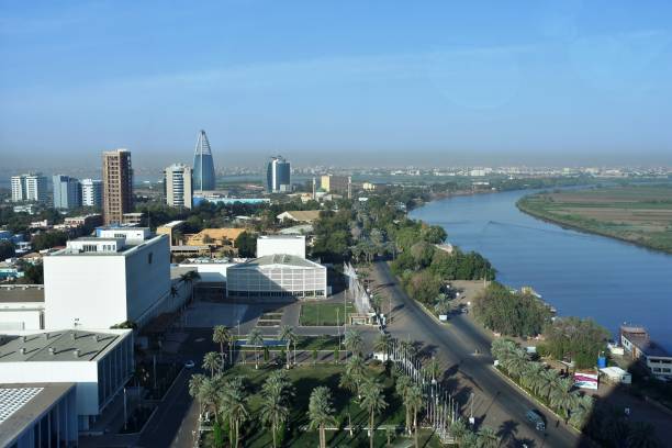 View of the Nile and Tuti island Aerial view of the Nile and Tuti island in Khartoum khartoum stock pictures, royalty-free photos & images