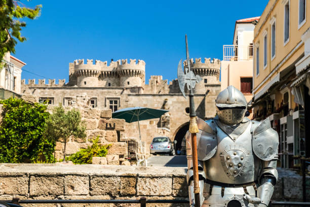 Rhodes, Greece – August 23, 2018: Knight armor at the street.
