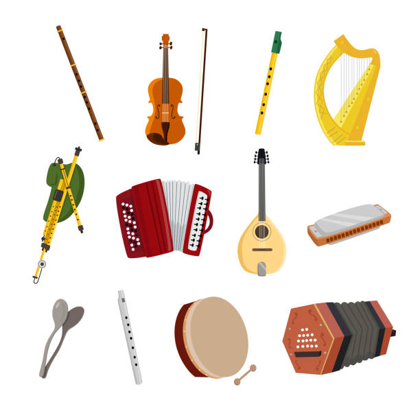 ilustraciones, imágenes clip art, dibujos animados e iconos de stock de instrumentos musicales irlandesas - acordeón instrumento