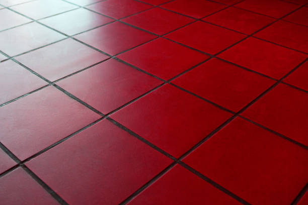 red square scratched tiles flooring perspective view shiny abstract industrial background