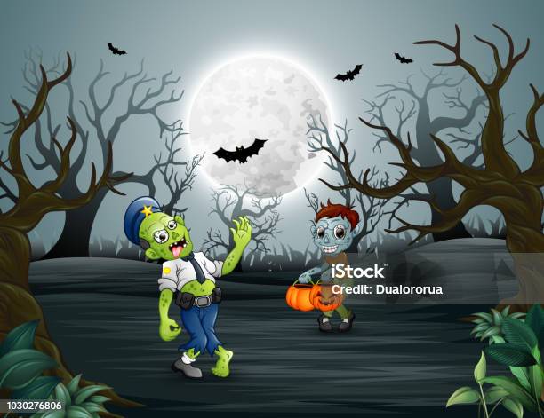 Zombies Walking In The Dead Forest On Night Stock Illustration - Download Image Now - Arrest, Black Color, Clip Art
