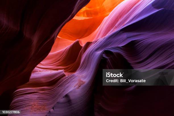 Beautiful Wide Angle View Of Amazing Sandstone Formations In Famous Lower Antelope Canyon Near The Historic Town Of Page At Lake Powell Arizona Usa Stock Photo - Download Image Now