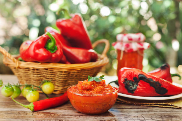 istock Garnished homemade Ajvar in glass bowl 1030280276
