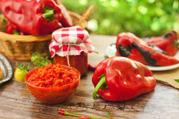 istock Ajvar in glass bowl with roasted pepper 1030280732