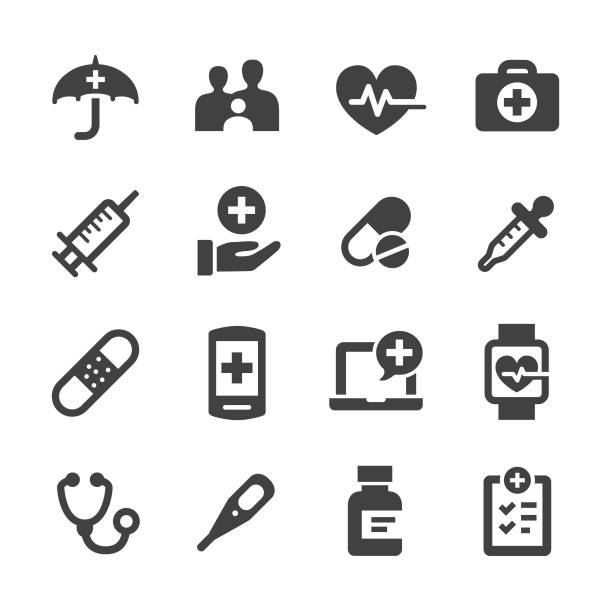 illustrazioni stock, clip art, cartoni animati e icone di tendenza di icone sanitarie - serie acme - sanità e medicina