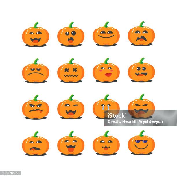 Ilustración de Conjunto De Iconos De Dibujos Animados Calabazas Para  Halloween Con Diferentes Emociones y más Vectores Libres de Derechos de  Calabaza gigante - iStock