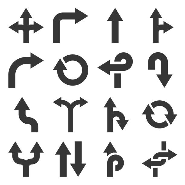 Arrows Icons Set on White Background. Vector Arrows Icons Set on White Background. Vector illustration road sign ahead stock illustrations