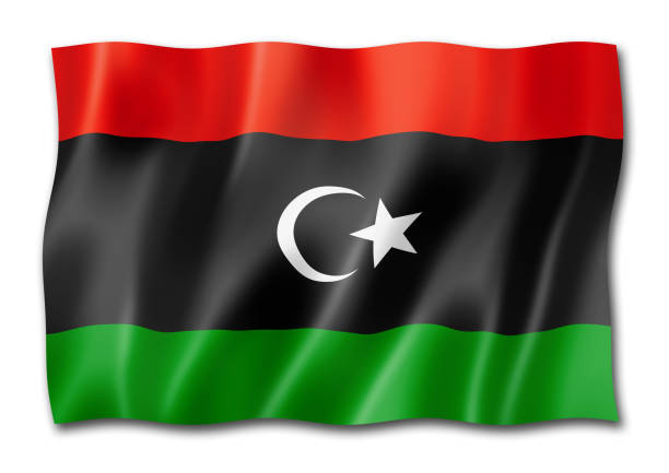 リビアの国旗が白で隔離 - libya flag libyan flag three dimensional shape ストックフォトと画像