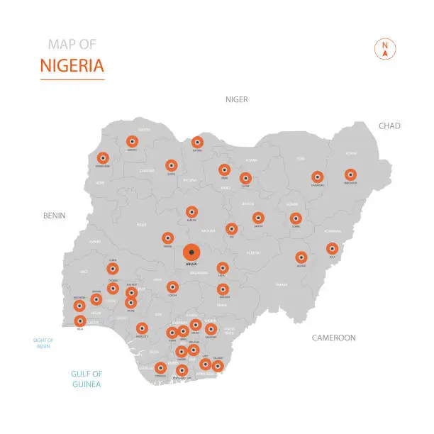 Vector illustration of Nigeria map with administrative divisions.