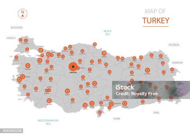 Mappa Della Turchia Con Divisioni Amministrative - Immagini vettoriali stock e altre immagini di Carta geografica - Carta geografica, Infografica, Viaggio