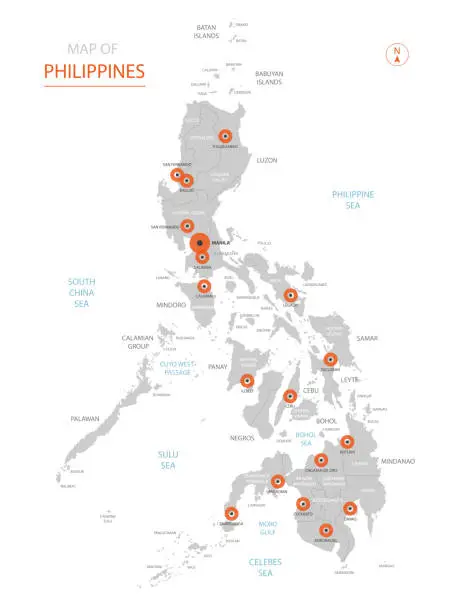 Vector illustration of Philippines map with administrative divisions.