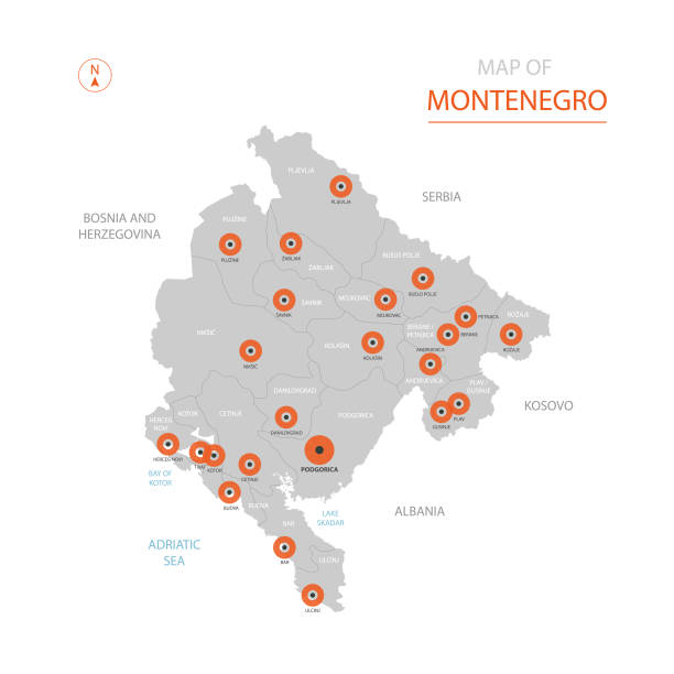 Montenegro map with administrative divisions. Stylized vector Montenegro map showing big cities, capital Podgorica, administrative divisions. montenegro stock illustrations