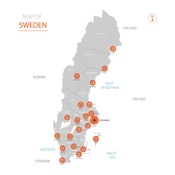 mapa szwecji z podziałami administracyjnymi. - sweden map stockholm vector stock illustrations