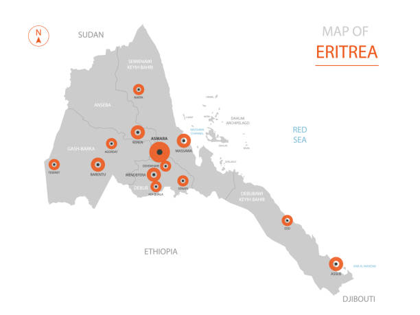 mapa erytrei z podziałami administracyjnymi. - state of eritrea stock illustrations