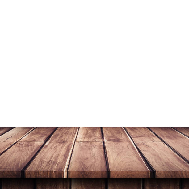 istock Empty wooden table top on isolated white, Template mock up for display of product. 1030303382