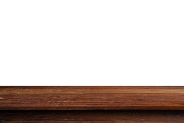 istock Empty wooden table top on isolated white, Template mock up for display of product. 1030303440