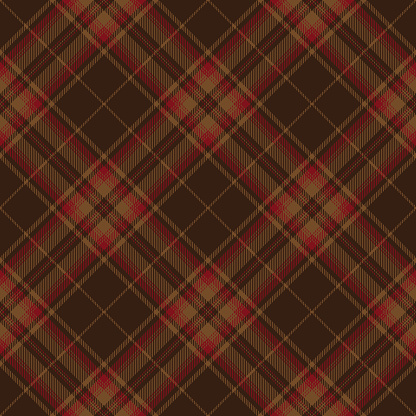 Brown and red Scottish tartan plaid seamless diagonal textile pattern.