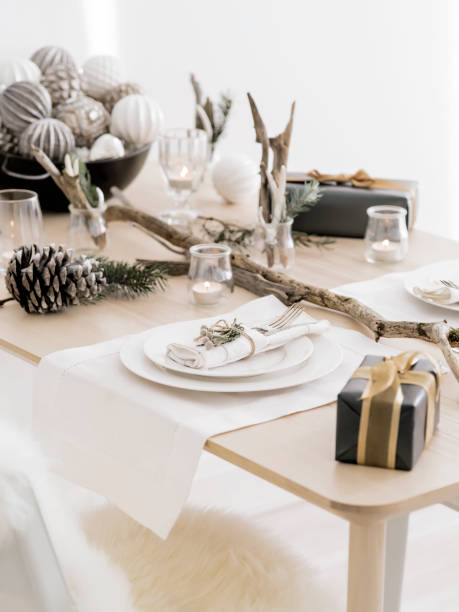 istock Elegant natural design of New Year table setting. 1030314358