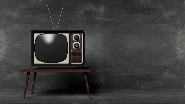 istock Antique TV set on table with blackboard background. 3D rendering 1030314866