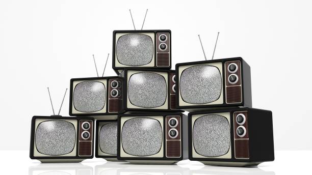 istock Antique TV sets with noise on screen, isolated on white background. 3D rendering 1030314890