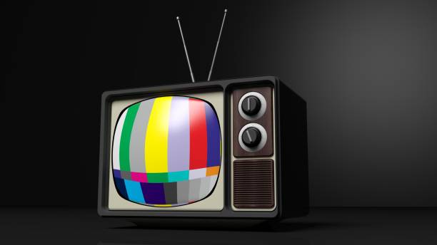 istock Antique TV set with color bars,  on black background. 3D rendering 1030314922
