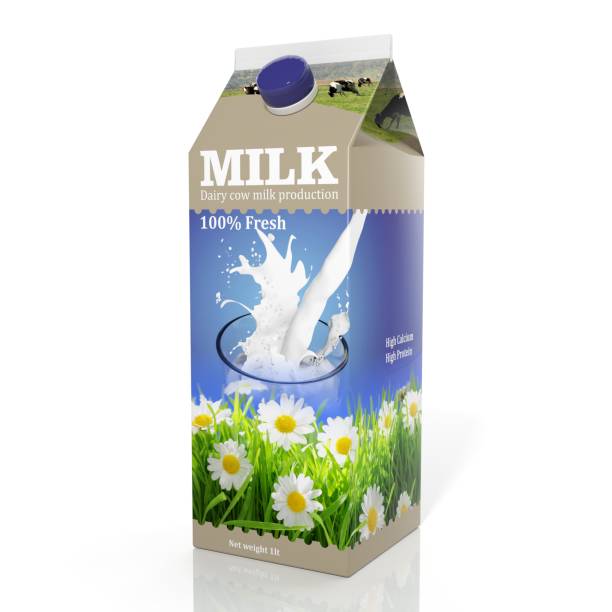 3D rendering of  Milk paper packaging, isolated on white background.