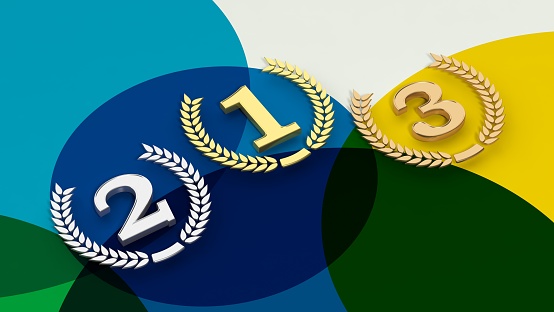 Three winning places on colorful background