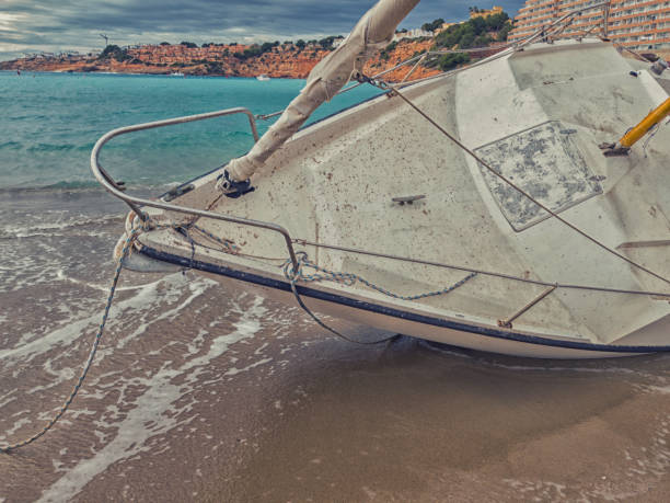 istock Sailing yacht lying on the beach 1030318580