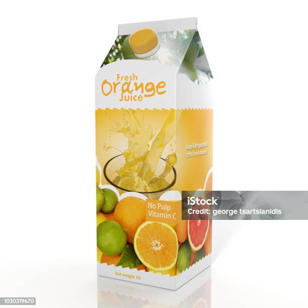 Photo libre de droit de Rendu 3d Demballage En Papier Orange Juice Isolé Sur Fond Blanc banque d'images et plus d'images libres de droit de Jus