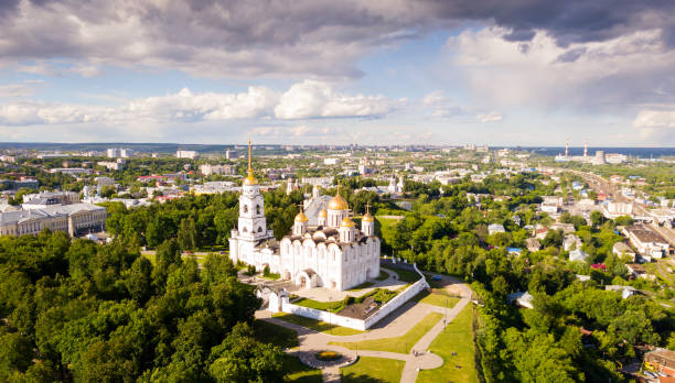 Assumption Cathedral in Vladimir Assumption Cathedral in Vladimir - outstanding monument of white-stone architecture of Medieval Russia vladimir russia stock pictures, royalty-free photos & images
