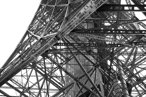 Bottom View of High Eiffel Tower in Paris France with negative effect
