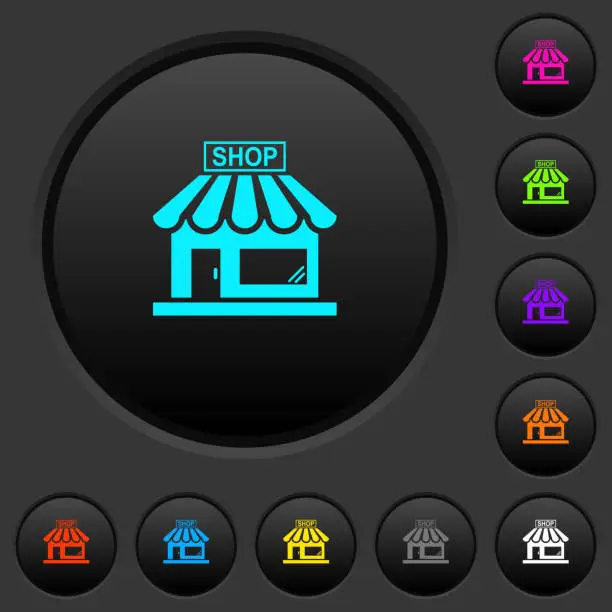 Vector illustration of Store front dark push buttons with color icons