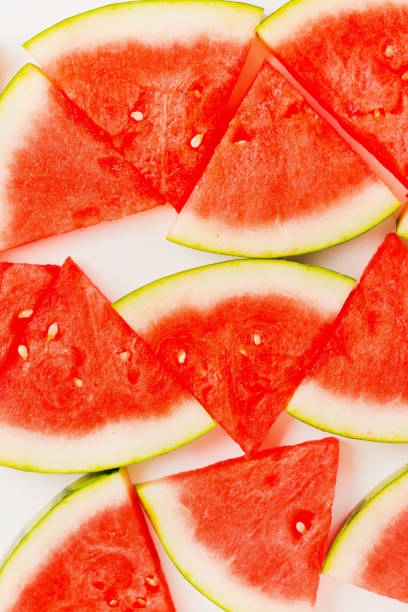 istock Sliced red watermelon isolated. View from above. 1030329078