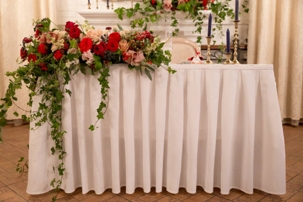 istock table decor for wedding ceremony, table setting, flowers, red and white decor. table for the newlyweds 1030333290