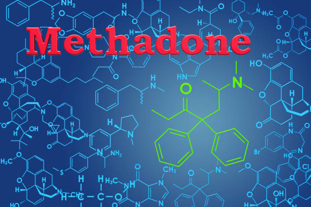 Methadone. Chemical formula, molecular structure. 3D rendering Methadone. Chemical formula, molecular structure. 3D rendering methadone stock pictures, royalty-free photos & images