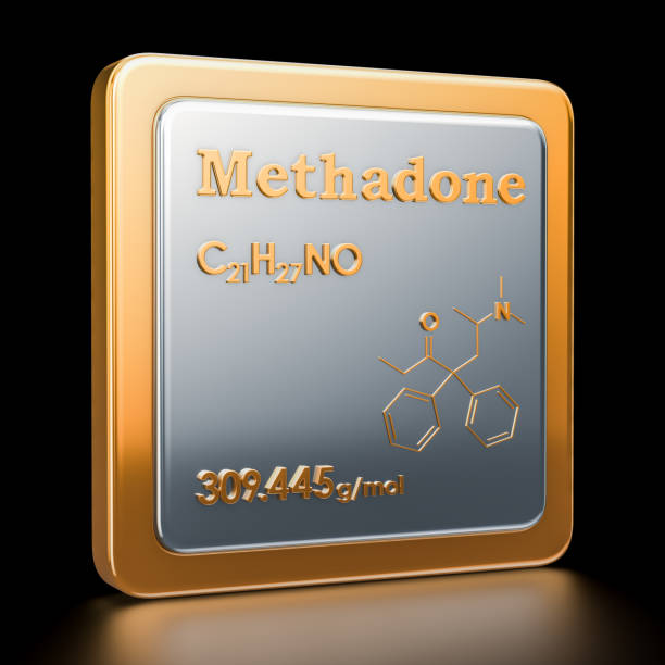 Methadone. Icon, chemical formula, molecular structure. 3D rendering Methadone. Icon, chemical formula, molecular structure. 3D rendering methadone stock pictures, royalty-free photos & images