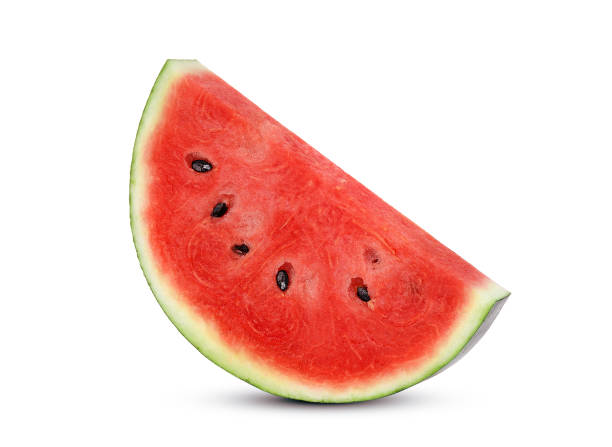tranches de melon d’eau rouge isolé sur fond blanc - watermelon fruit healthy eating snack photos et images de collection