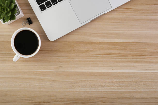 istock Top View Wood Office Desk Table 1030337322