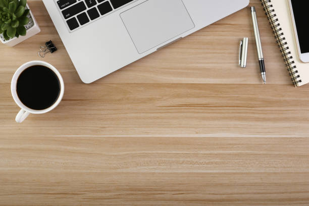 istock Top View Wood Office Desk Table 1030337344