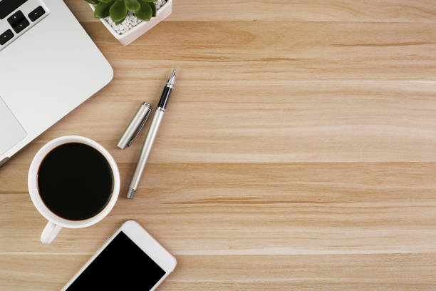 istock Top View Wood Office Desk Table 1030337424