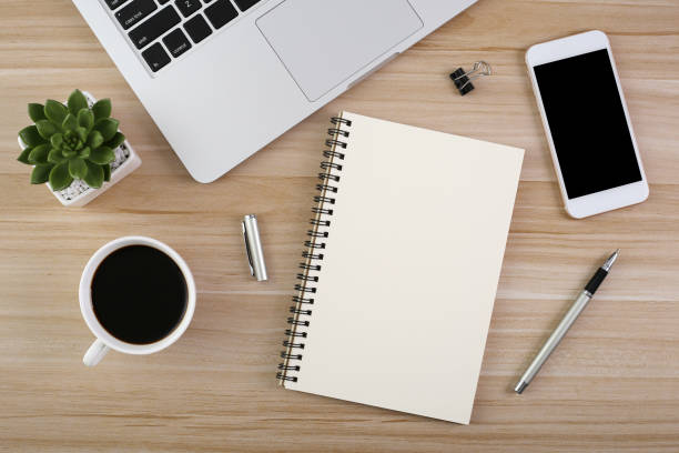 istock Top View Wood Office Desk Table 1030337436