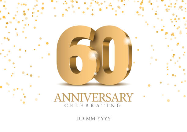 Anniversary 60. gold 3d numbers. Anniversary 60. gold 3d numbers. Poster template for Celebrating 60th anniversary event party. Vector illustration number 60 stock illustrations