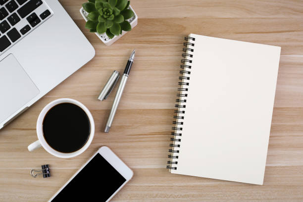istock Top View Wood Office Desk Table 1030337476