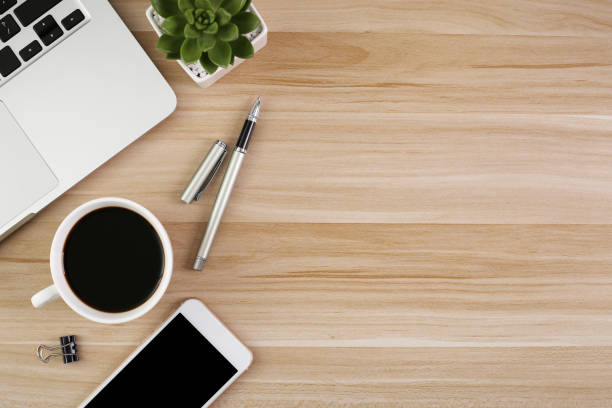istock Top View Wood Office Desk Table 1030337482