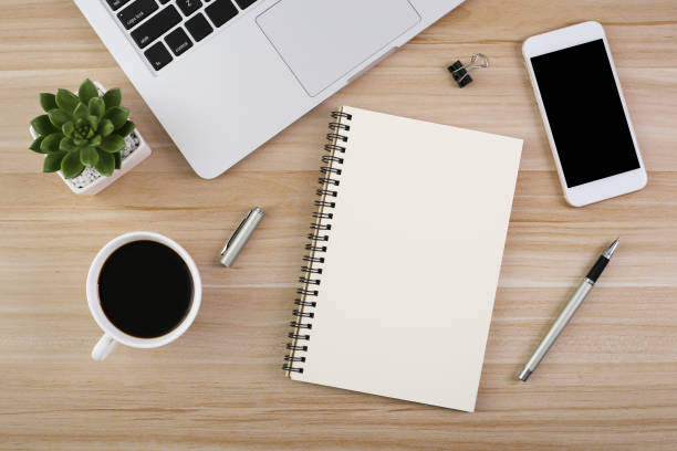istock Top View Wood Office Desk Table 1030337484